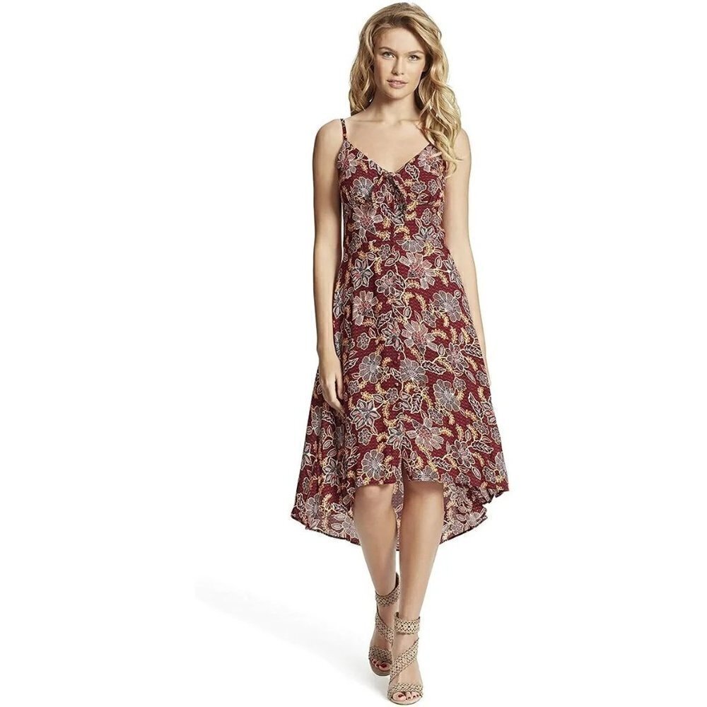 Jessica Simpson Red Fria Floral High Low Midi Dress S